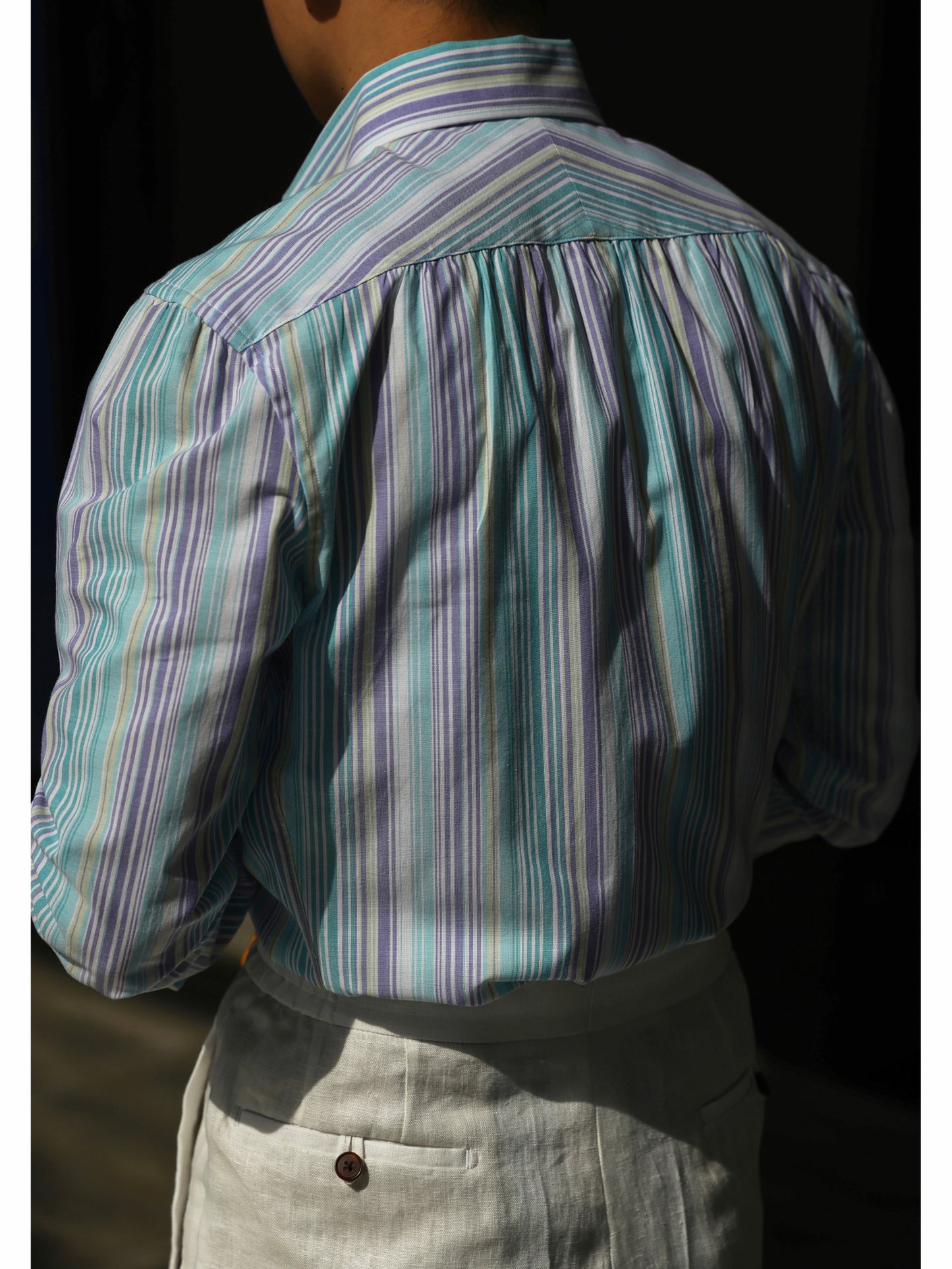 One-piece Collar Shirt — Santorini Turquoise stripe