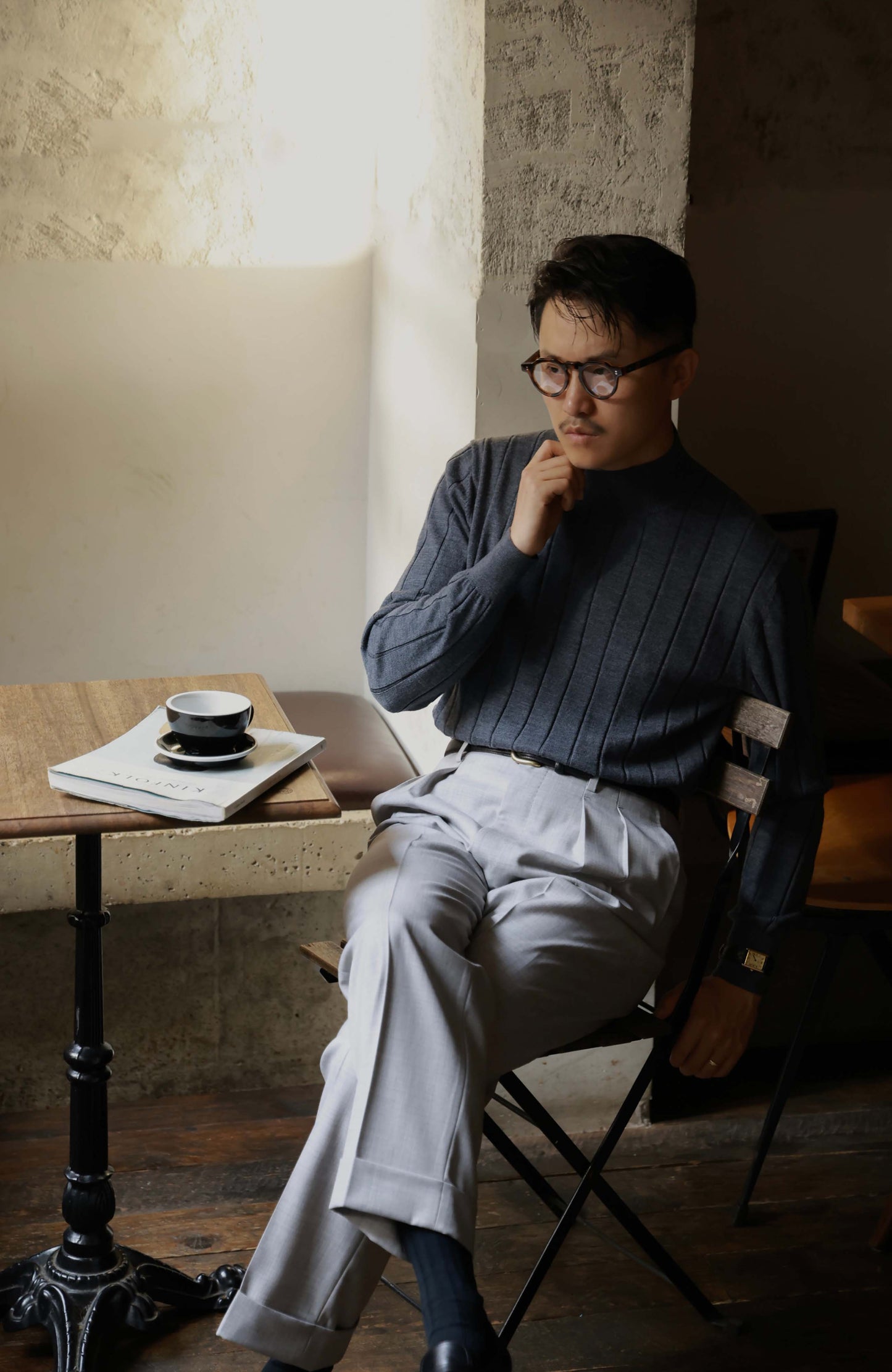 Suit Trousers with Hollywood-Waist and High-Waisted Double-Pleated — Mist Grey