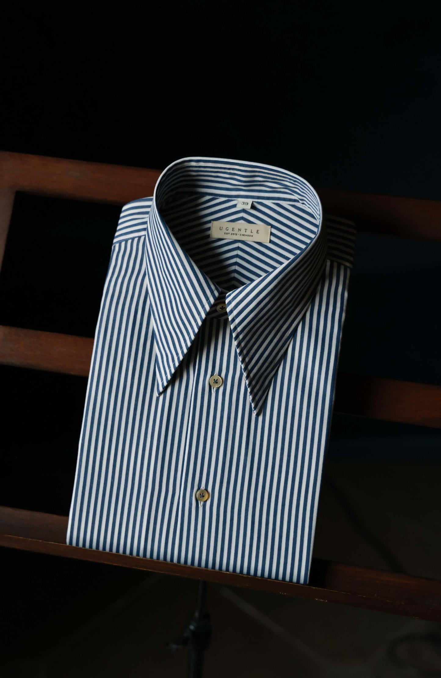 Brushed Cotton Wide-Spread Collar Shirt — Mist Blue Stripe