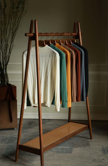 100% Merino Wool Ribbed Mock Neck Sweater — Moss Green