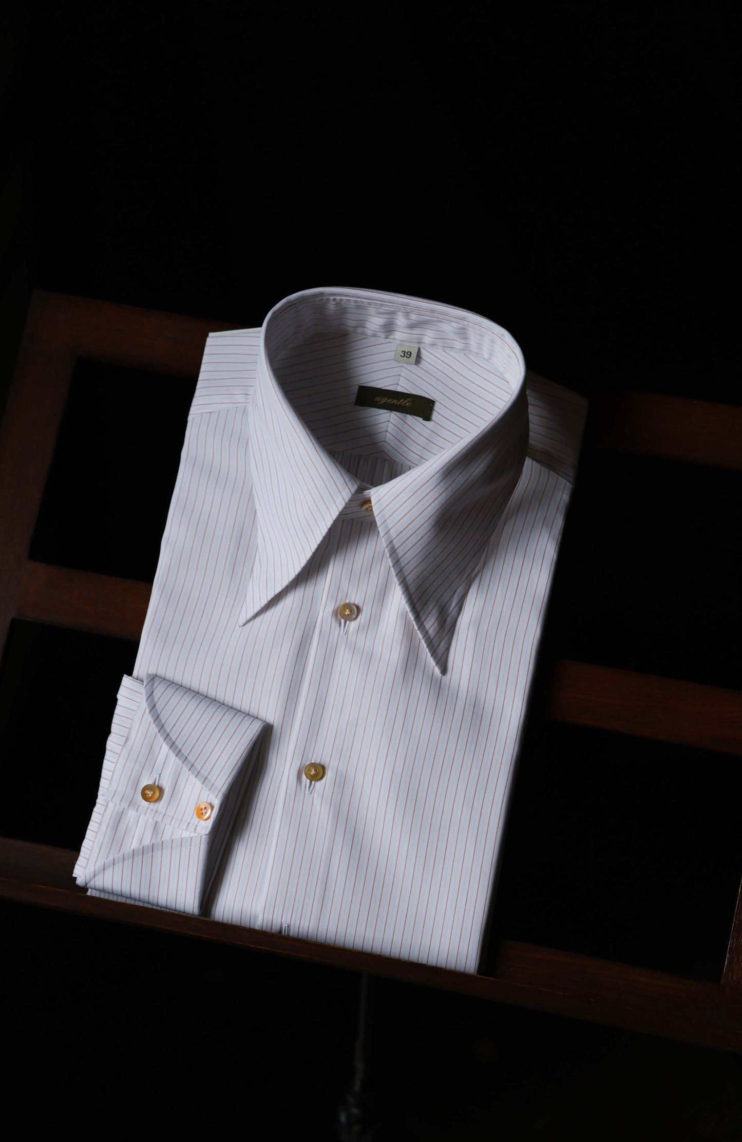 Handcrafted Long Point Collar Shirt — Budapest Brown Pencil Stripe