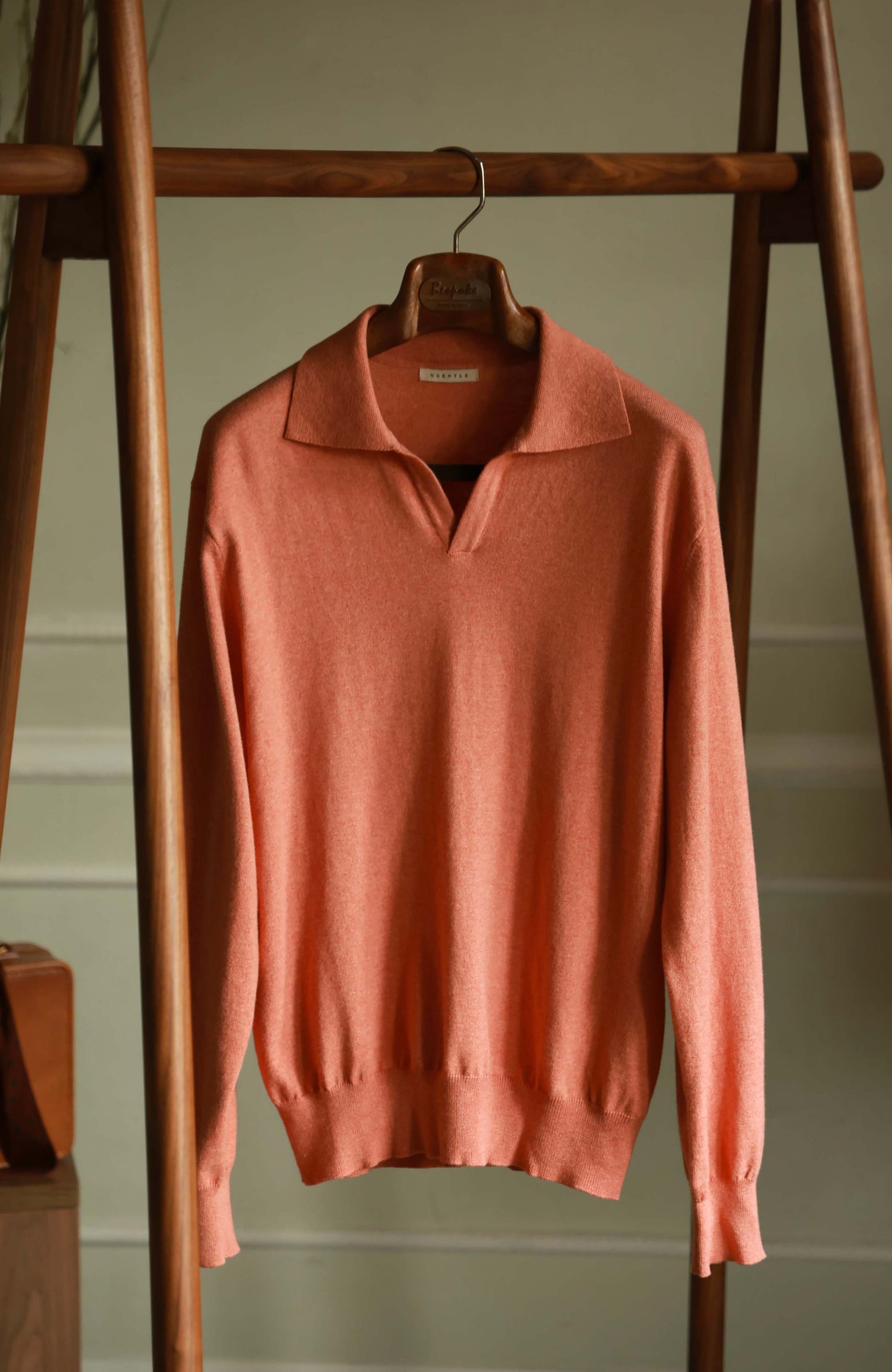 Cashmere Cotton One-Piece Polo Sweater — Coral Pink