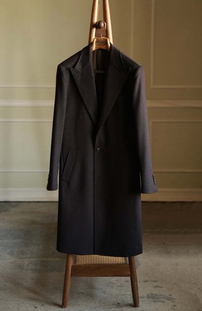 Half-Canvas Single-Breasted Wool Notched-Lapel Modified Chesterfield Overcoat — Ebony Brown