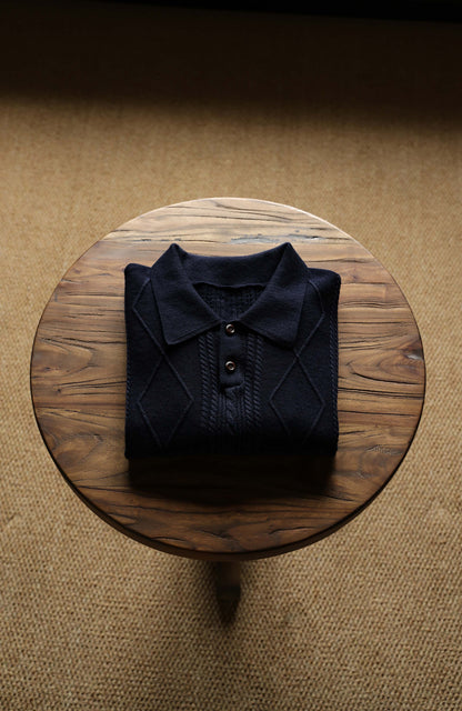 Linen Vintage Braided Unisex Knit Polo — Midnight Weave