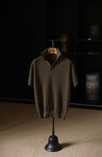 High-Twist Cotton Relaxed Short-Sleeve Polo — Mossstone Green