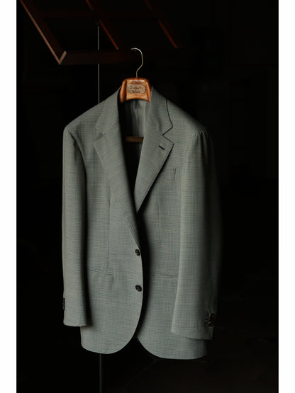 REDA Half-Canvas Single-Breasted Wool-Silk-Linen Blend Suit Jacket — Blarney Green Check