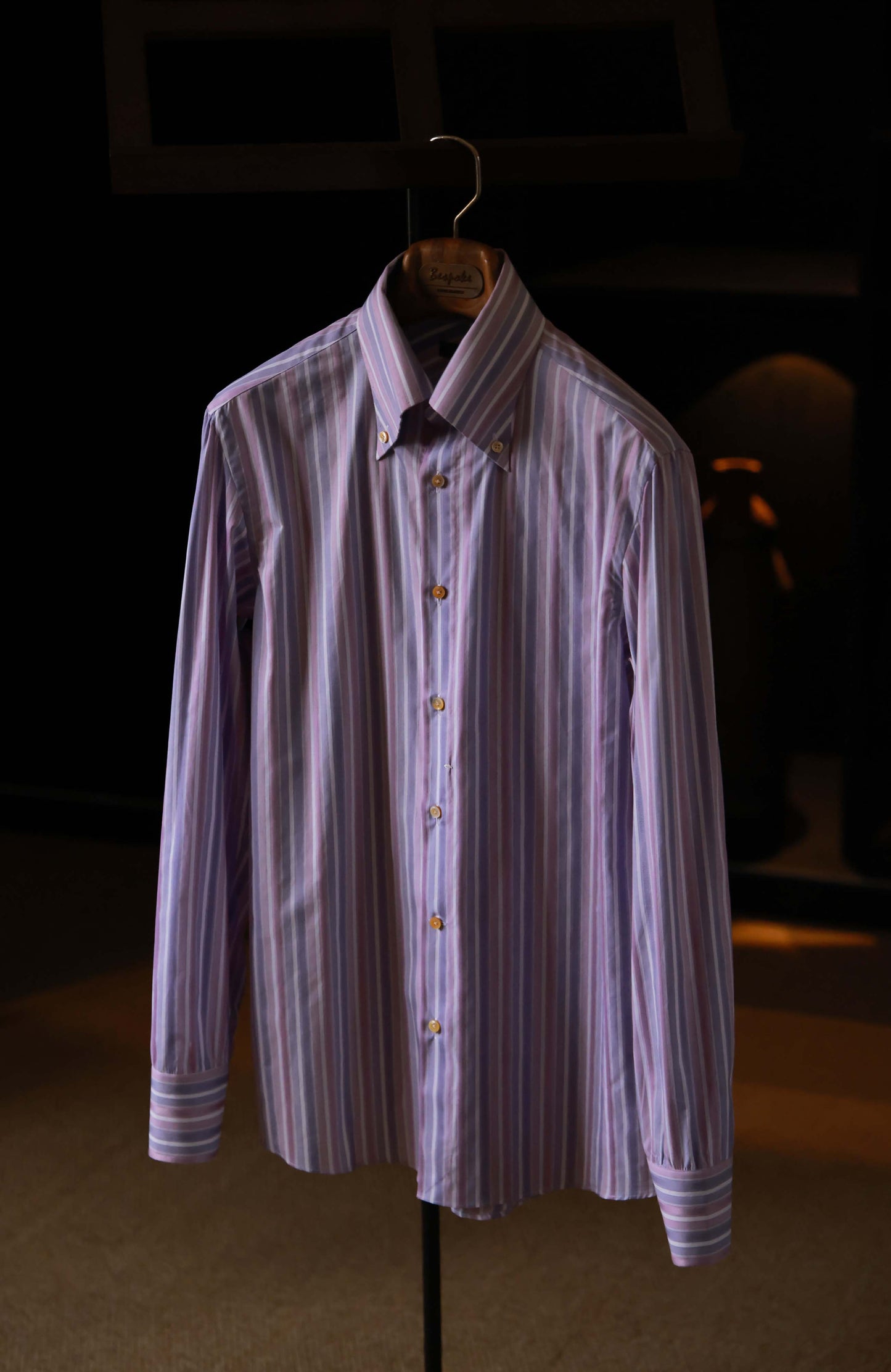 SÖKTAS Cotton Handcrafted Button-Down Collar Shirt — Provence lavender Stripe