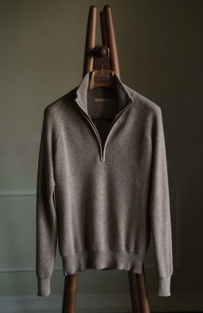 Half-Zip Wool-Cashmere Mock Neck Sweater — Oat Beige