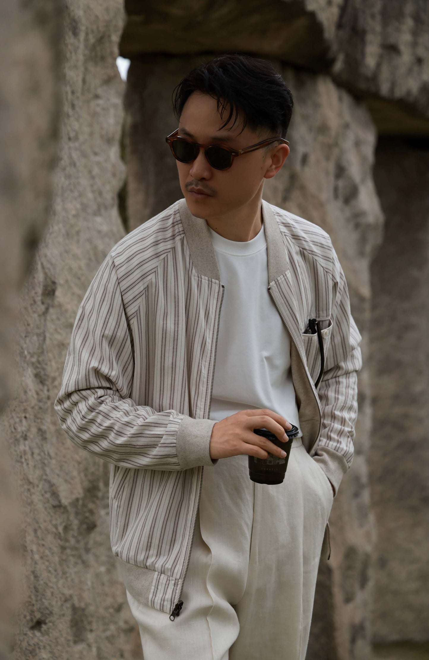 Linen Cotton Reversible Leisure Set — Bare Clay Sand Reversible Zip Lounge Jacket