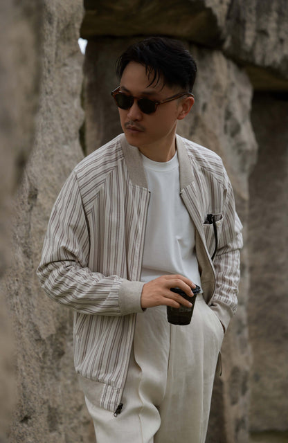 Linen Cotton Reversible Leisure Set — Bare Clay Sand Reversible Zip Lounge Jacket