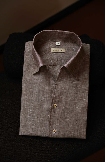 Linen One-Piece Collar Shirt — Rock Tea Brown