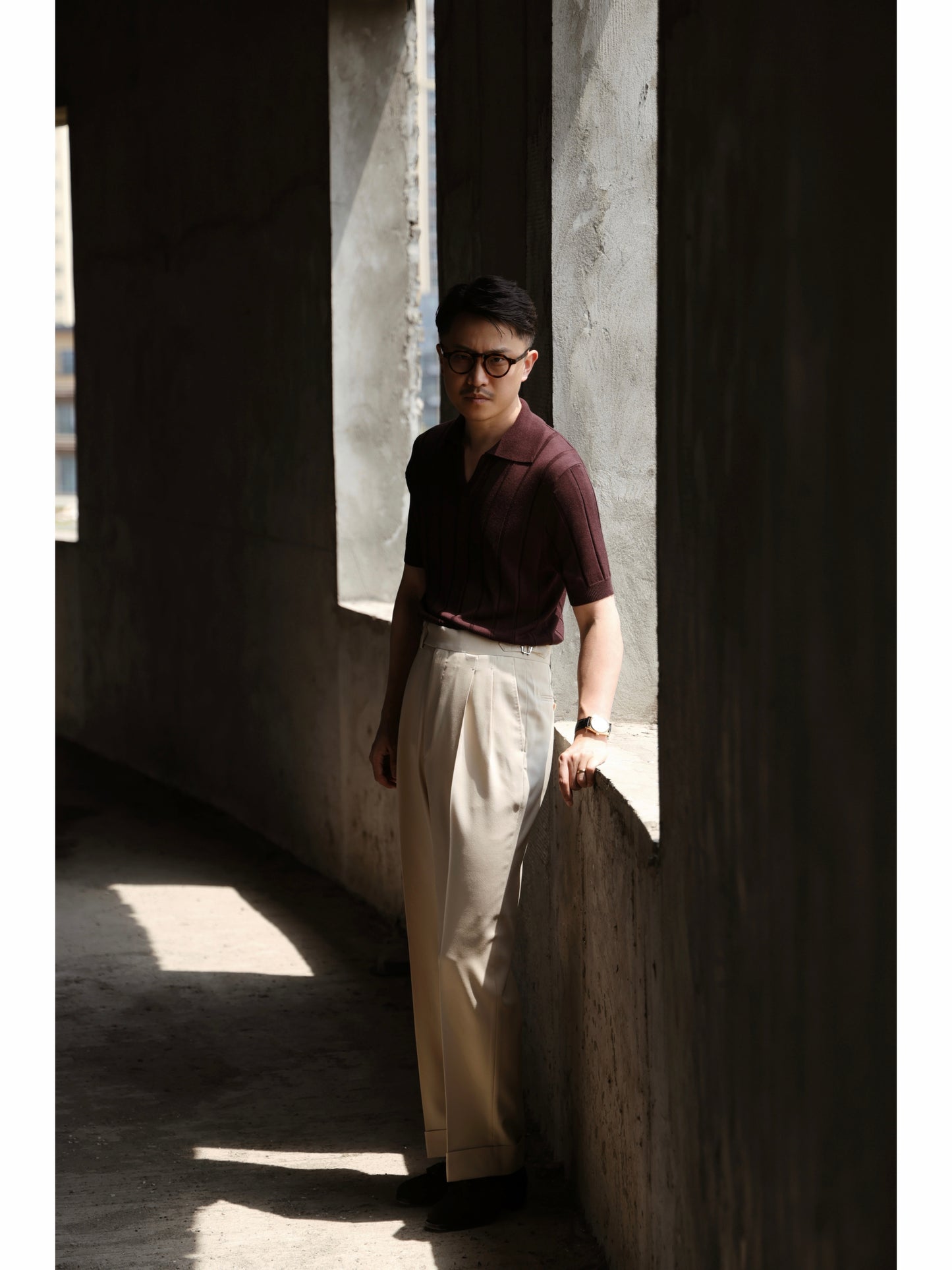 「Brownie」Mulberry silk-cashmere blend knitted Unisex Knit Short-Sleeve Polo Shirt