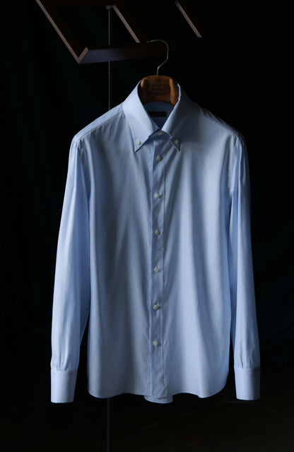 Handcrafted Button-down Collar Shirt in Mulberry Silk — Moonlit Blue Stripe