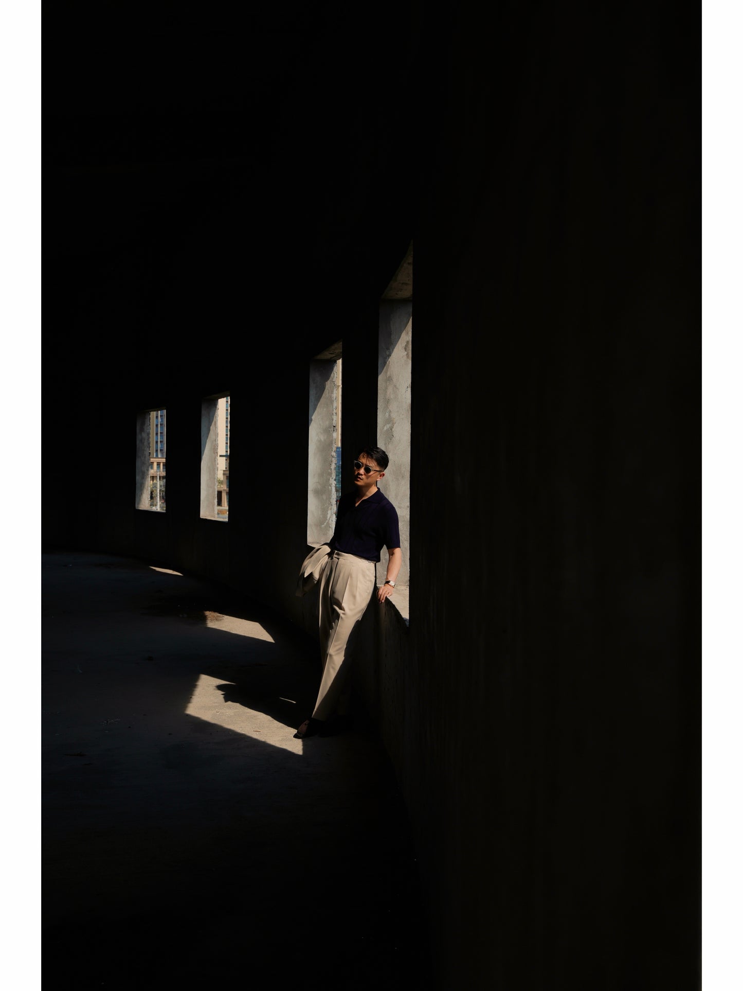 「Notturno Blue」Mulberry silk-cashmere blend Unisex Knit Short-Sleeve Polo Shirt