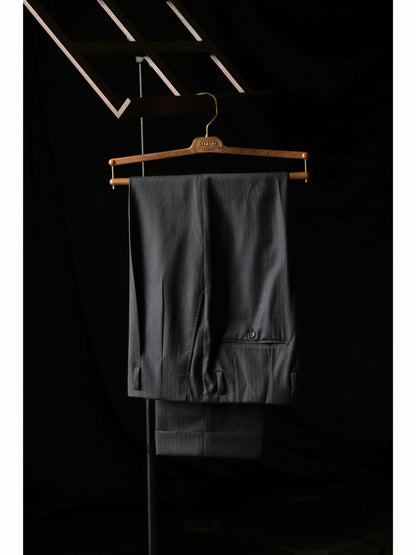 「Ink Herringbone」Suit Trousers with Italian-style Pure-wool Hollywood-Waist
