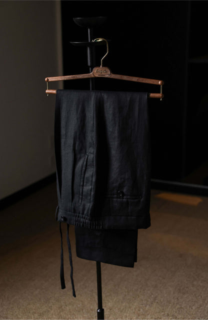 Hemp Hidden-Drawstring Trousers — Shadowed Basalt Black