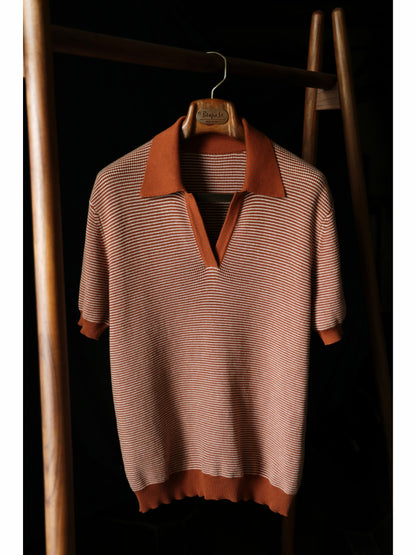 Open Collar Cotton Knitted Polo Terracotta