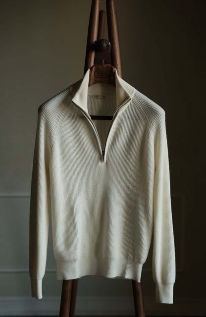 Half-Zip Wool-Cashmere Mock Neck Sweater — Off White