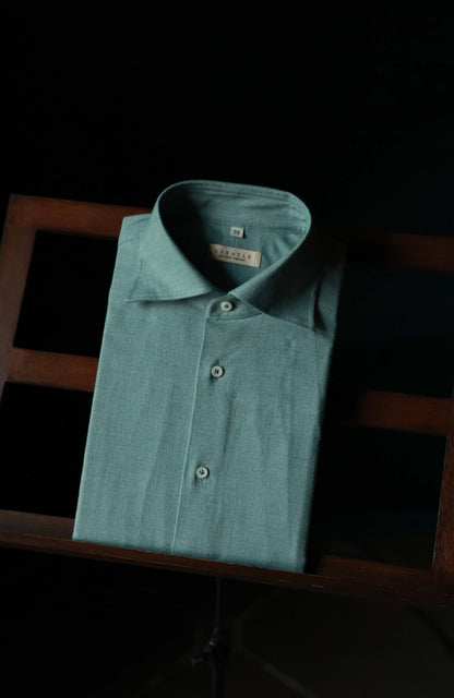 Brushed Cotton Wide-Spread Collar Shirt — Misty Green