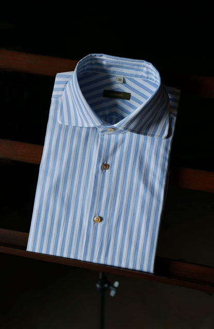 SÖKTAS Handcrafted Spread Collar Shirt — Capri Blue Stripe