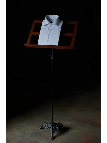 Handcrafted Spread Collar Shirt in Mulberry Silk — Moonlit Blue Stripe