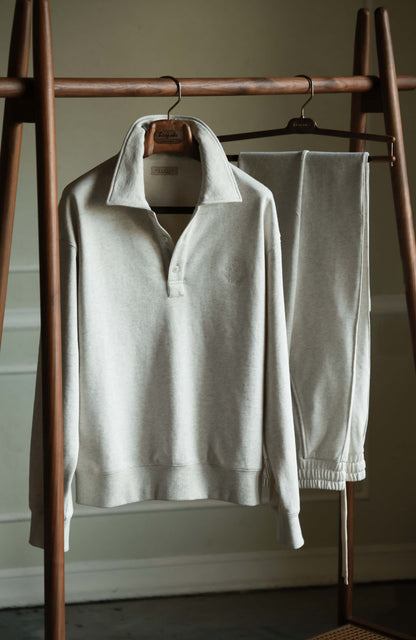 Unisex Long Sleeve Polo Sweatshirt — Travertine White