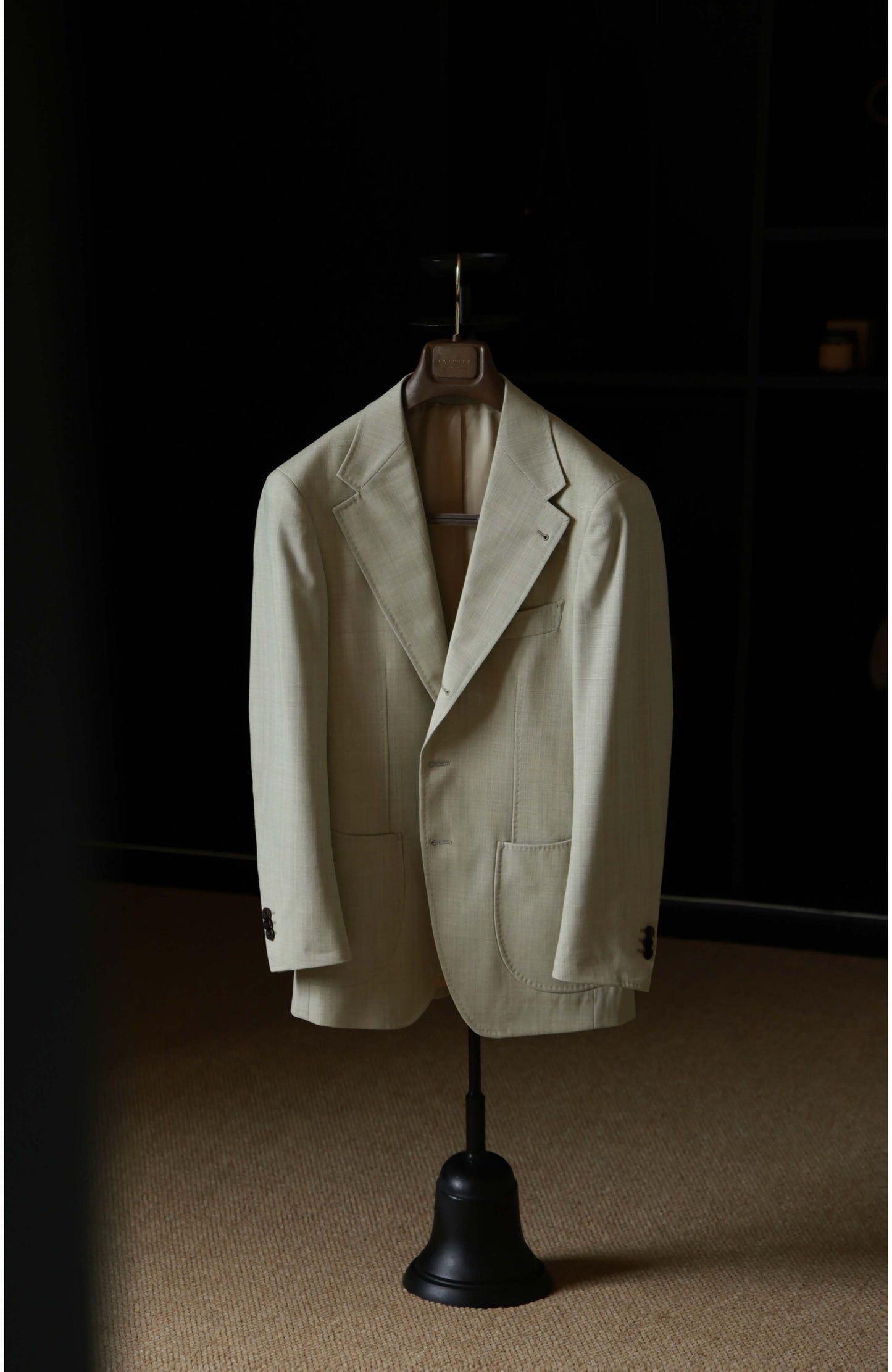 Silk Wool Blend Half-Canvas Single-Breasted Suit Jacket — Soft Matcha Check