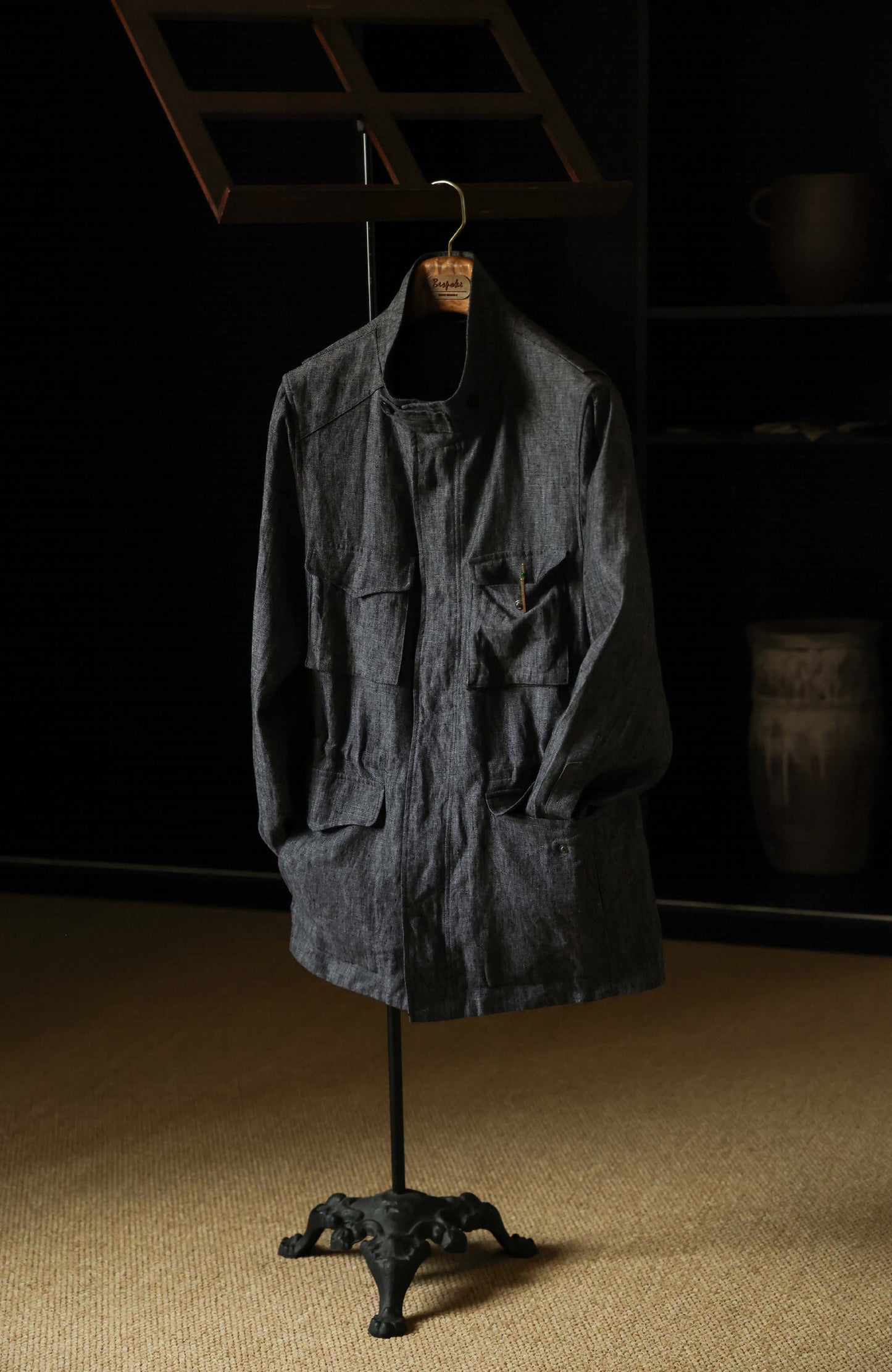 Heavyweight Linen Washed Safari Jacket — Wilderness Grey Denim
