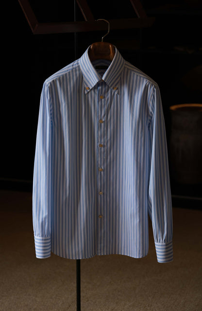 SÖKTAS Cotton Handcrafted Button-Down Collar Shirt — Capri Blue Stripe