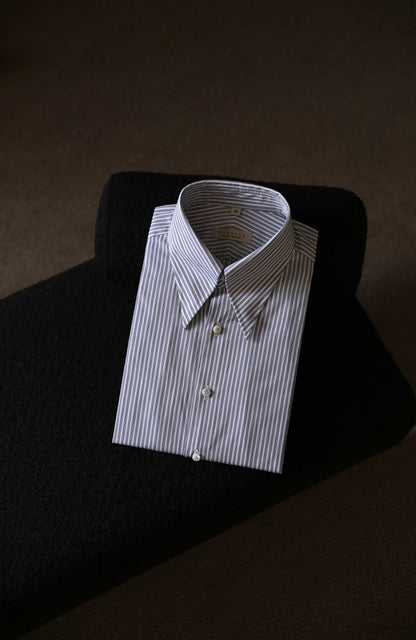 CANCLINI Cotton Handcrafted Long Point Collar Shirt — Como Mist Grey