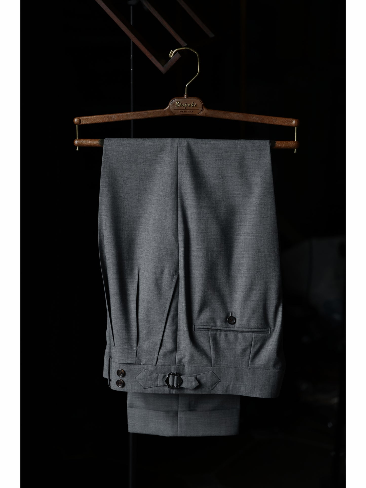 「London Grey」Suit Trousers with Merino Wool Parisian Side Adjusters and High-Waisted Double-Pleated