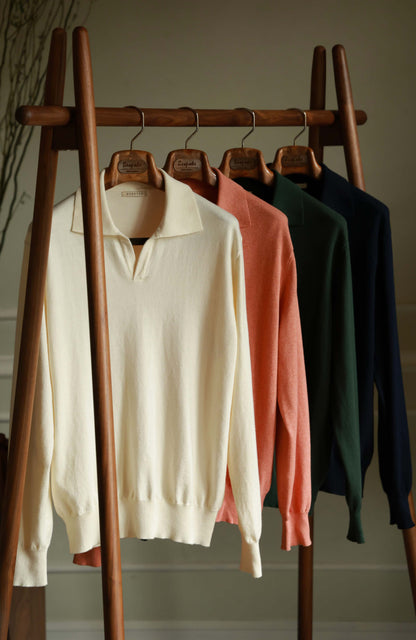 Cashmere Cotton One-Piece Polo Sweater — Jungle Green