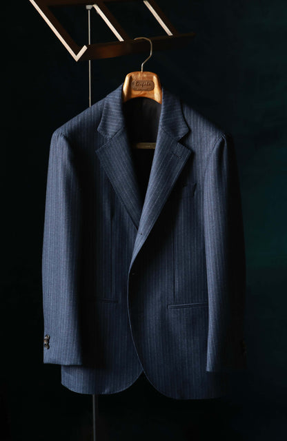 Half-Canvas Single-Breasted Suit Jacket — Parliament Blue Pinstripe