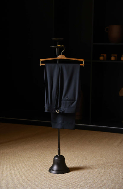 High-Waisted Suit Trousers with Parisian Side Adjusters — Opera Navy Stripe