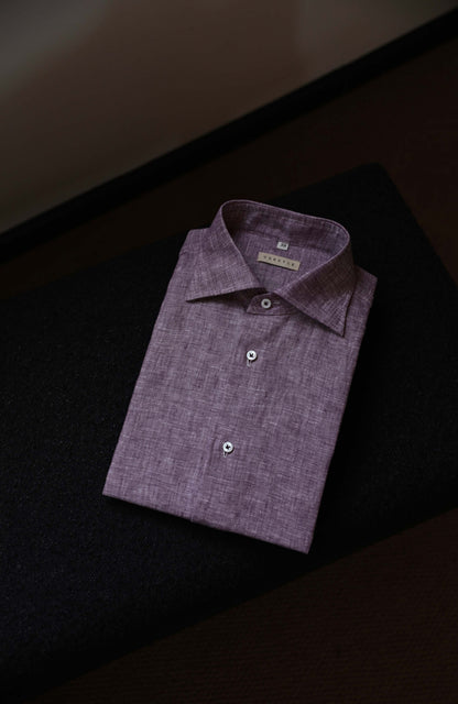 Linen Wide-Spread Collar Shirt — Violet Dusk