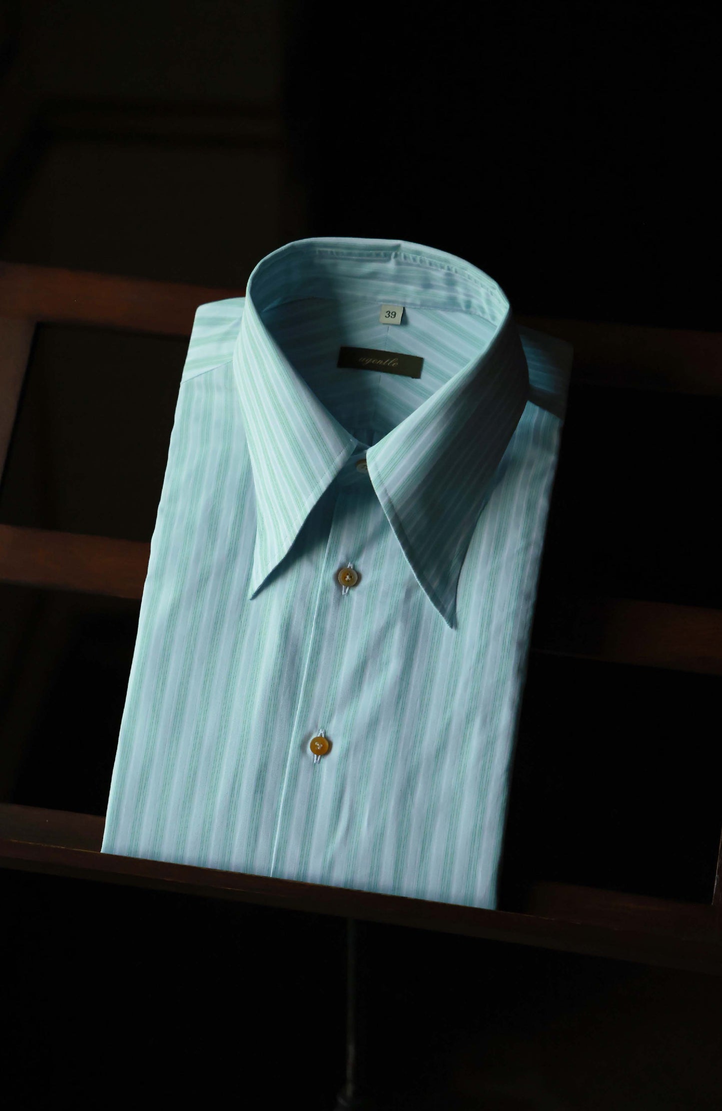 Handcrafted Long Point Collar Pure-Cotton Shirt(Turkish SÖKTAS) — Tuscan Green Stripe with