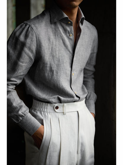 Spread Collar Linen Shirt — Grey