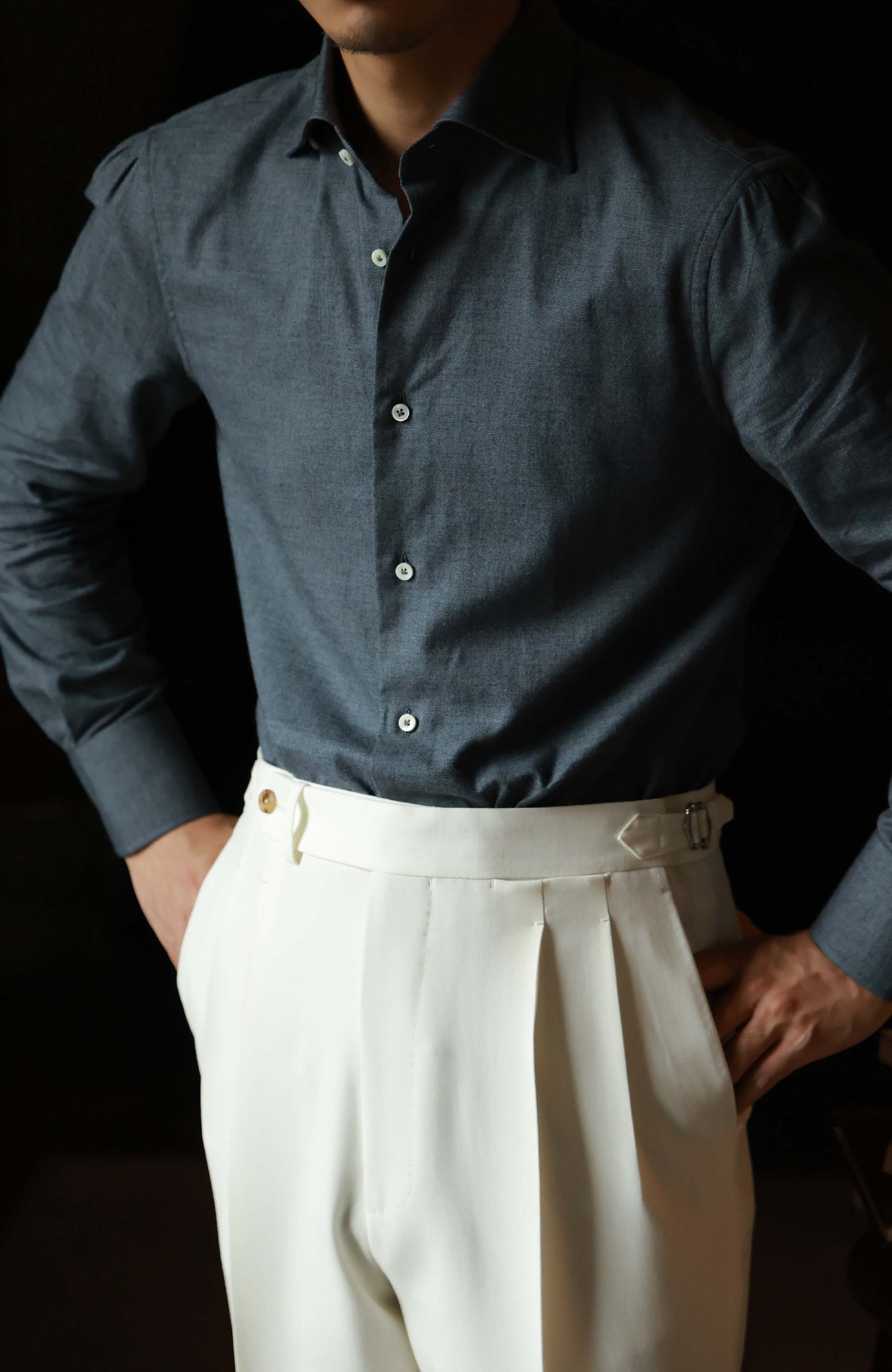 Brushed Cotton Wide-Spread Collar Shirt — Lunar Gary