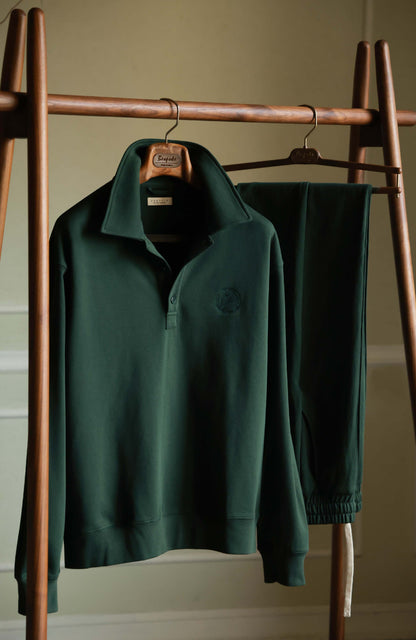 Unisex Long Sleeve Polo Sweatshirt — Moss Green