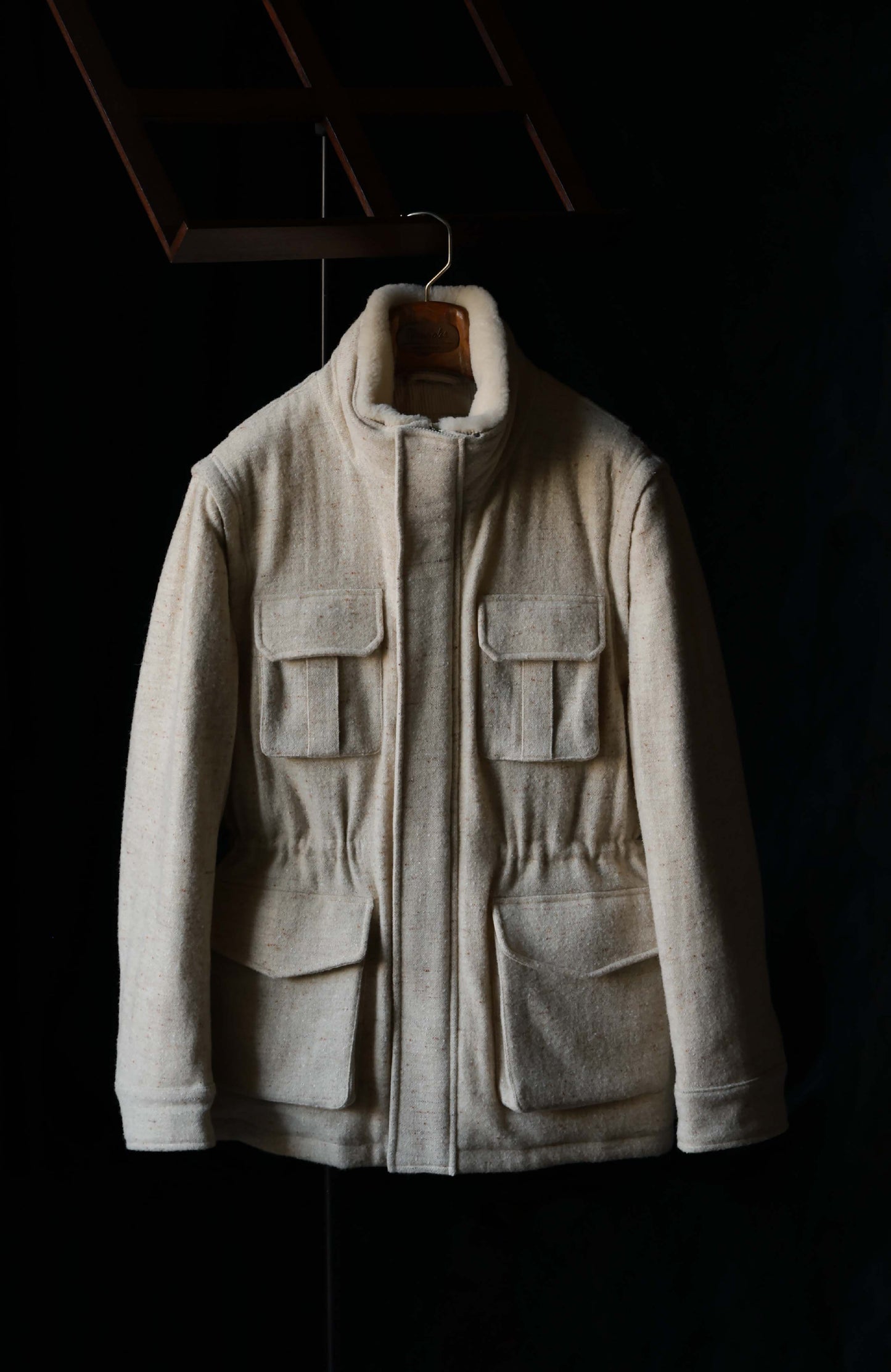 Speckled-Wool Goose-Down Alpine Jacket with Detachable Sleeves — Sand White