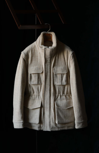 Speckled-Wool Goose-Down Alpine Jacket with Detachable Sleeves — Sand White