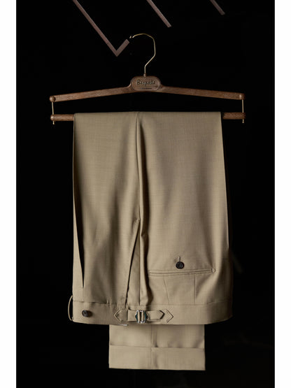 「Sand Trace」Suit Trousers with Merino Wool Parisian Side Adjusters and High-Waisted Single-Pleated