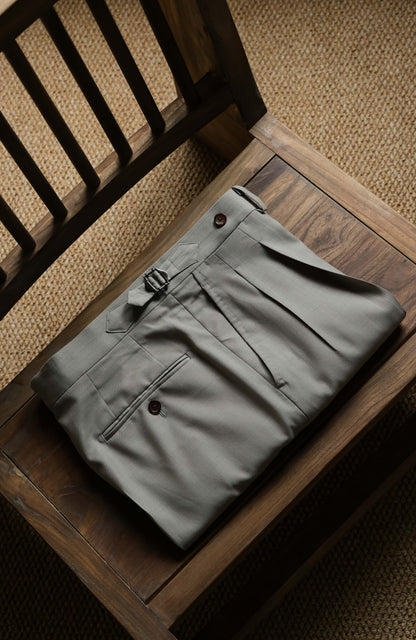 High-Waisted Suit Trousers with Side Adjusters — Washed Pine Ash Green