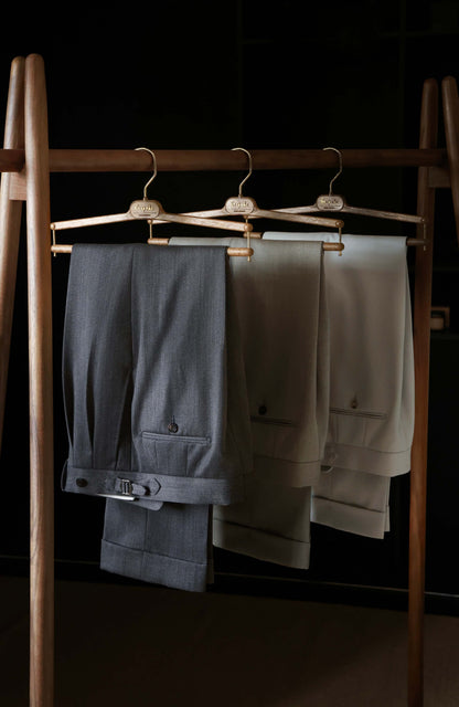 Heavyweight Cavalry Twill Wool High-Waisted Suit Trousers with Side-Adjusters — Cool Taupe