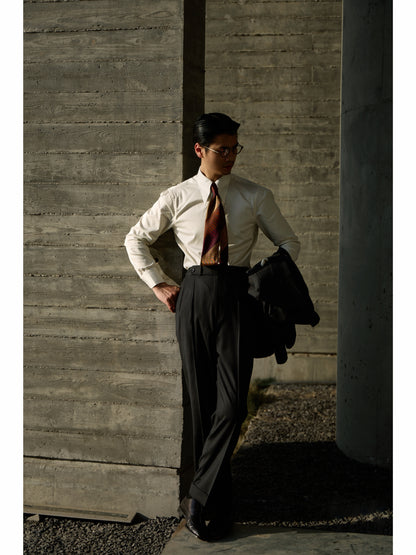 「Ink Herringbone」Suit Trousers with Italian-style Pure-wool Parisian Side Adjusters