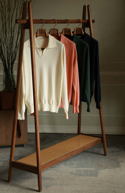 Cashmere Cotton One-Piece Polo Sweater — Midnight Blue