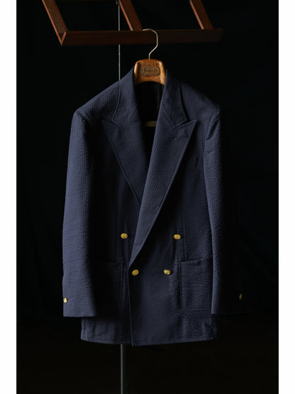 「Twilight Navy Blue」Half-Canvas & Milanese Buttonhole Seersucker Blazer