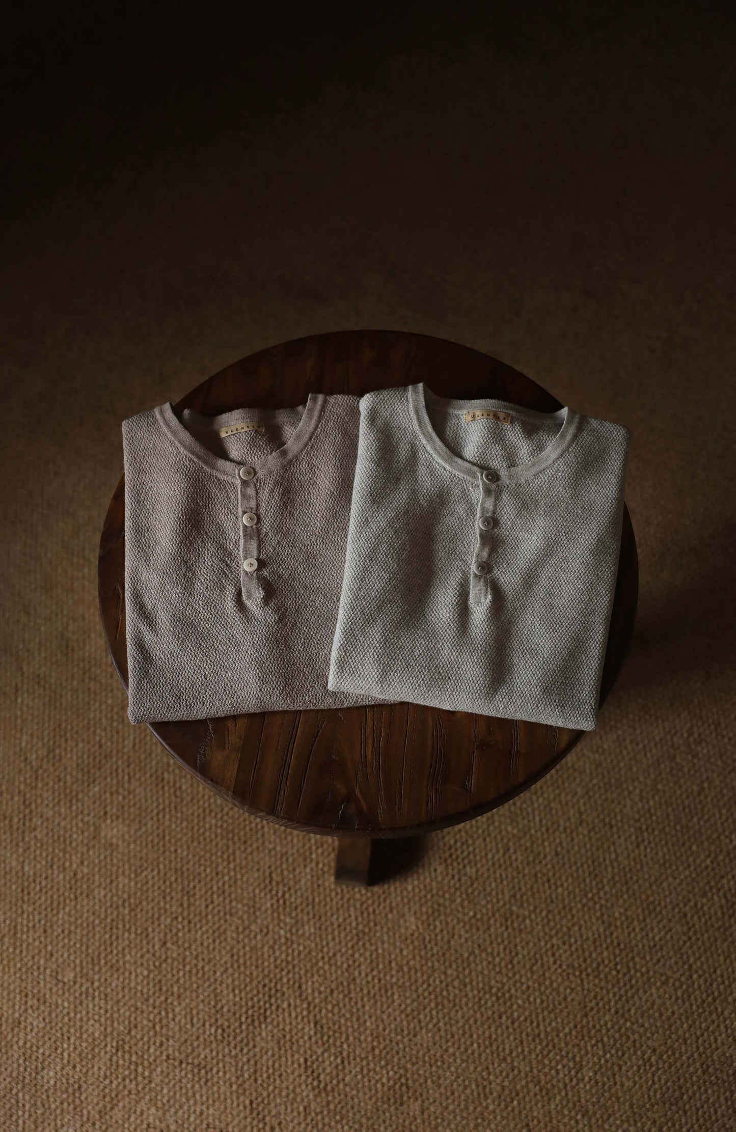 Textured Cotton 14-Gauge Short-Sleeve Henley — Ridge Stone Grey / Ridge Stone Sand