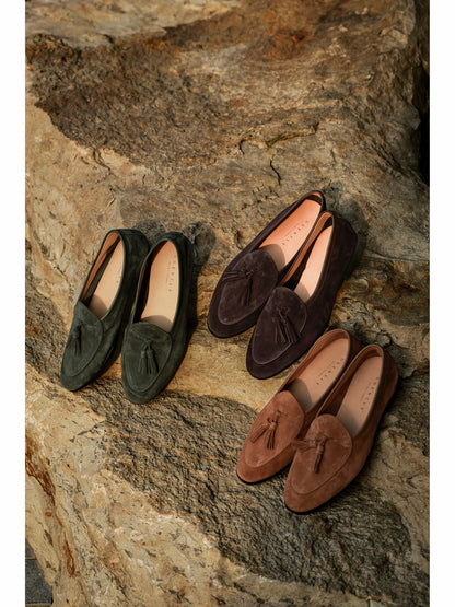 「Terracotta Orange」Belgian Suede Loafers with Calfskin Sole Blake Stitched & Italian Lambswool Lined