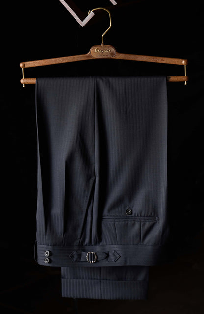 Suit Trousers with Parisian Side Adjusters and High-Waisted Double-Pleated(DORMEUIL) — Pencil navy stripe